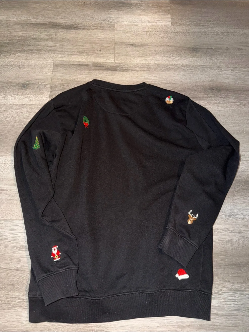 OppoSuits Deluxe Black Crewneck Sweater with Festive Embroidered Motifs